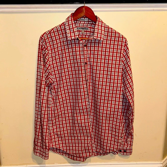 Express Fitted Red Plaid Button Down - Picture 3 of 7